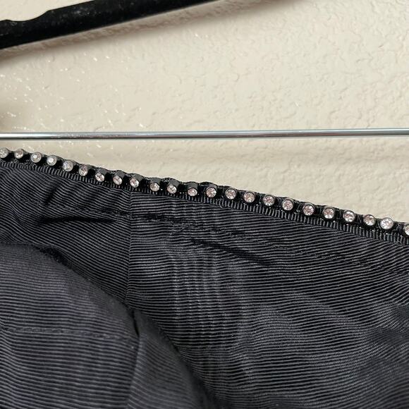 For Love & Lemons Dress Womens Large Black Celeste Moire Rhinestone Pleated Mini - Picture 6 of 14